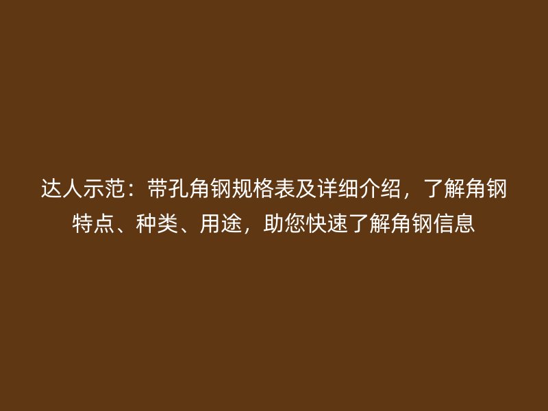 达人示范：带孔角钢规格表及详细介绍，了解角钢特点、种类、用途，助您快速了解角钢信息