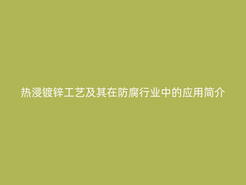 热浸镀锌工艺及其在防腐行业中的应用简介
