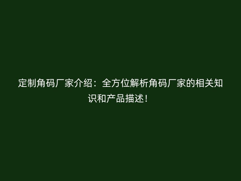 定制角码厂家介绍：全方位解析角码厂家的相关知识和产品描述！