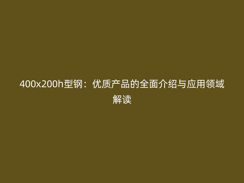 400x200h型钢：优质产品的全面介绍与应用领域解读