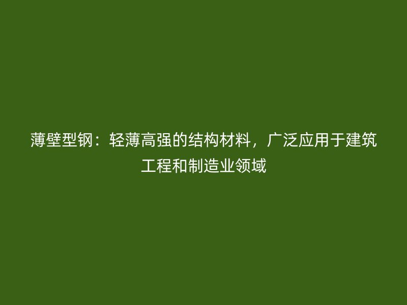 薄壁型钢:轻薄高强的结构材料,广泛应用于建筑工程和制造业领域