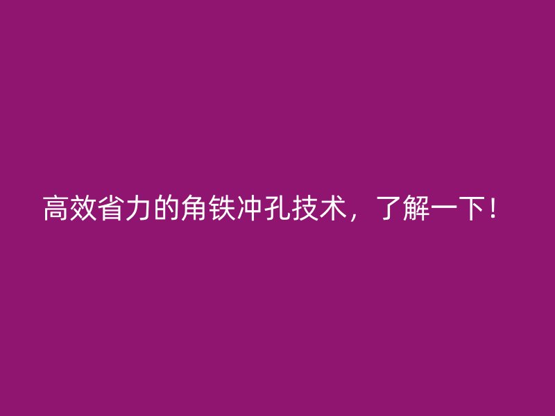 高效省力的角铁冲孔技术，了解一下！