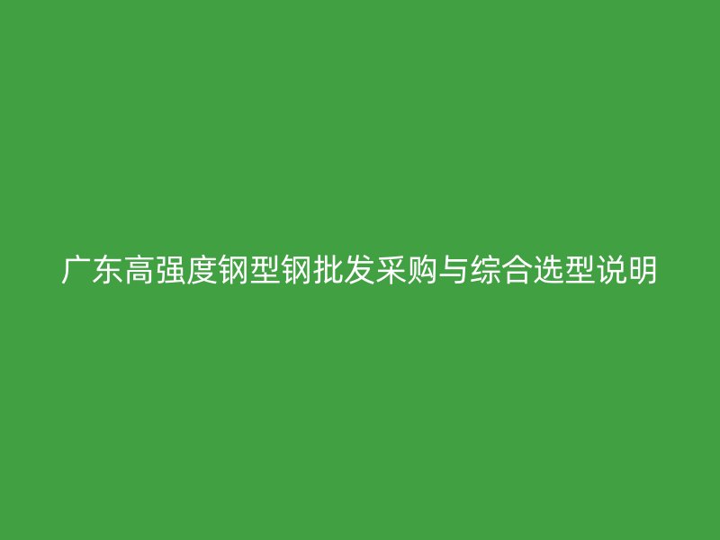 广东高强度钢型钢批发采购与综合选型说明