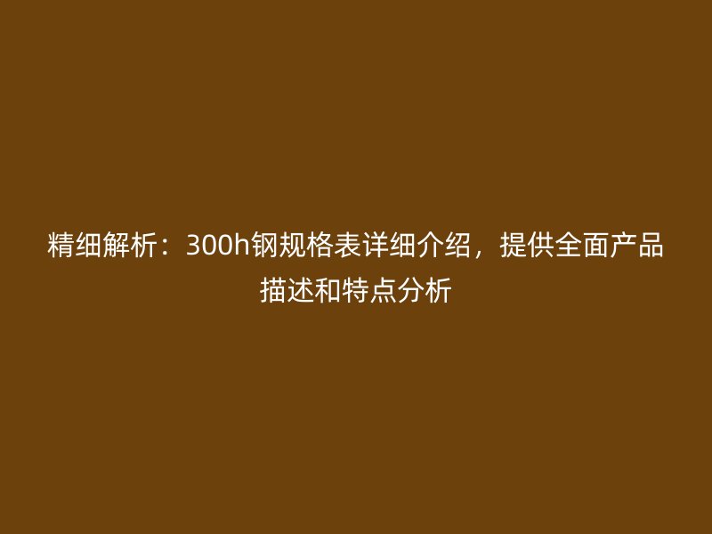 精细解析：300h钢规格表详细介绍，提供全面产品描述和特点分析