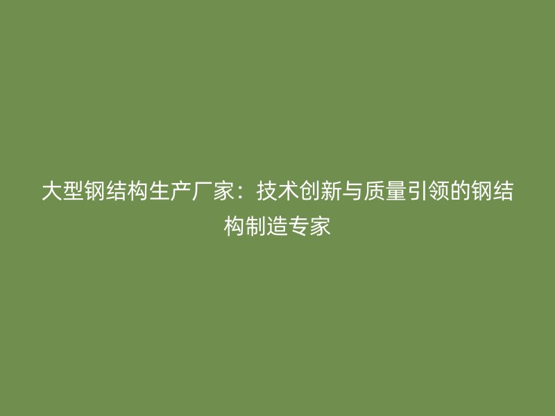 大型钢结构生产厂家：技术创新与质量引领的钢结构制造专家