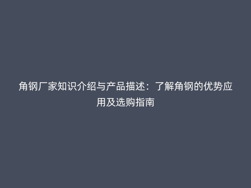 角钢厂家知识介绍与产品描述：了解角钢的优势应用及选购指南